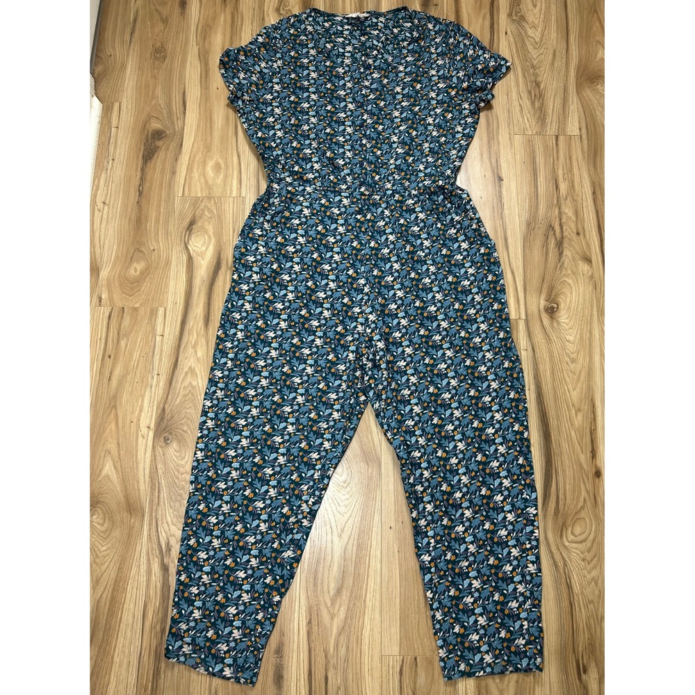 Seasalt Cornwall Film Stock Jumpsuit Womens US16 Teal Blue Floral Organic Cotton